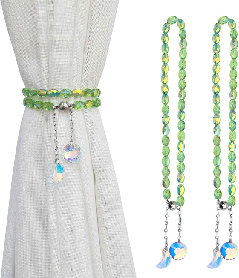 Pedobo Magnetic Curtain Tiebacks, 2 Pack Crystal Beaded Sun & Moon Pendants Sheers/Draperies Holdbacks for Window Home Office Decor (Green) - Image 1